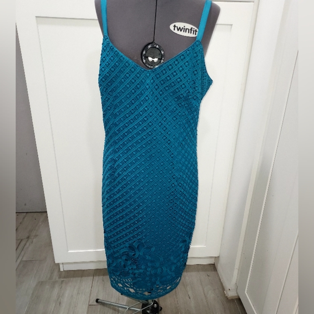 WHBM Teal Lace Dress midi With Spaghetti Strap.